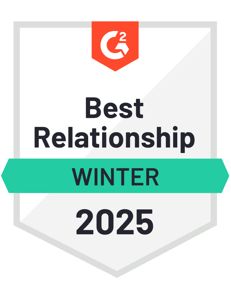 G2 Badge: Best Relationship, Summer 2023